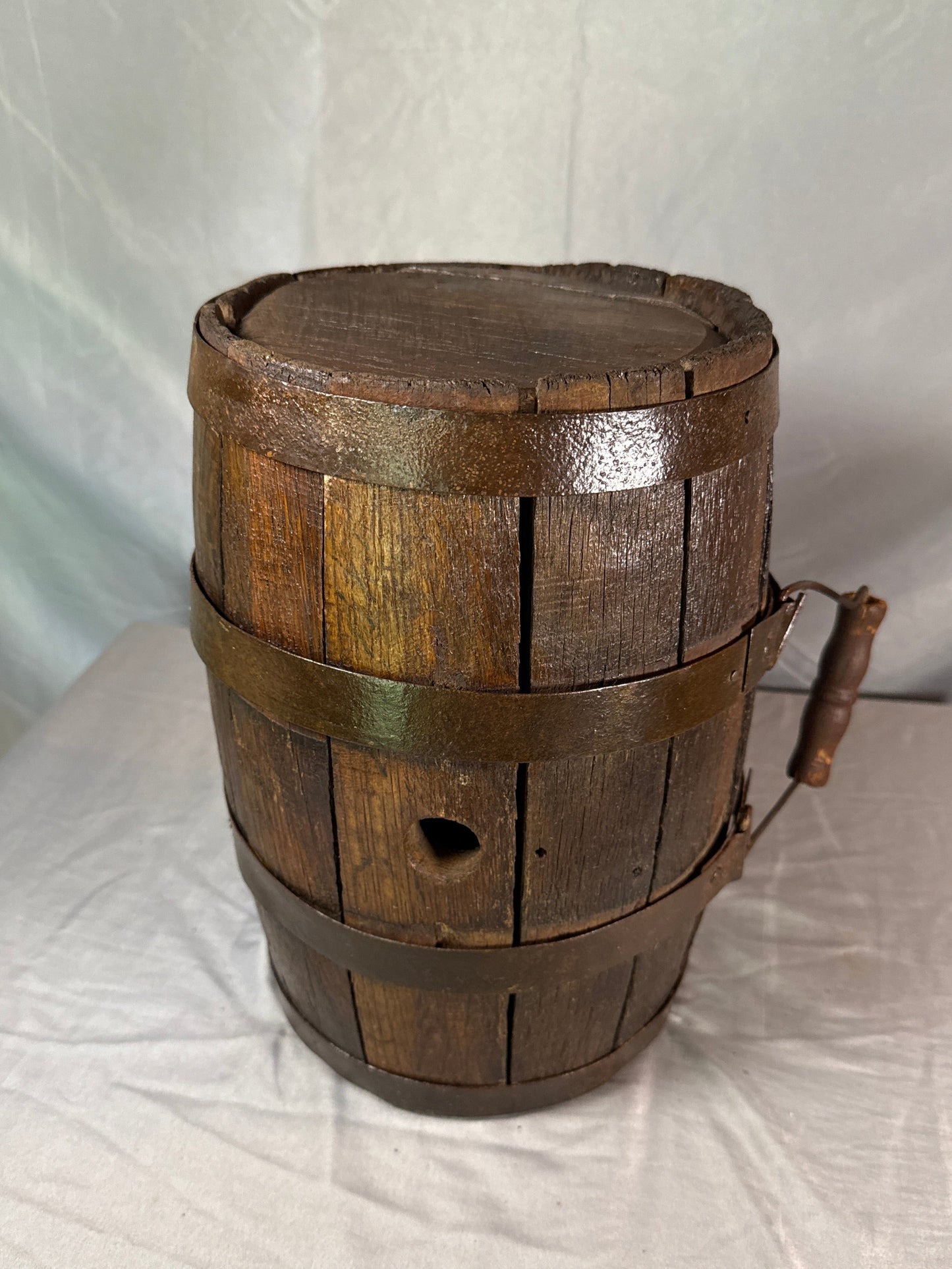Antique Wooden Firkin Keg Barrel w/ Iron Bands Primitive Farm Country Decor