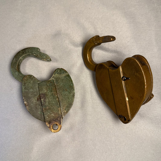 Antique J.H.W. Climax Co Newark NJ Heart Padlock Pair - Scandinavian Style Brass Lock