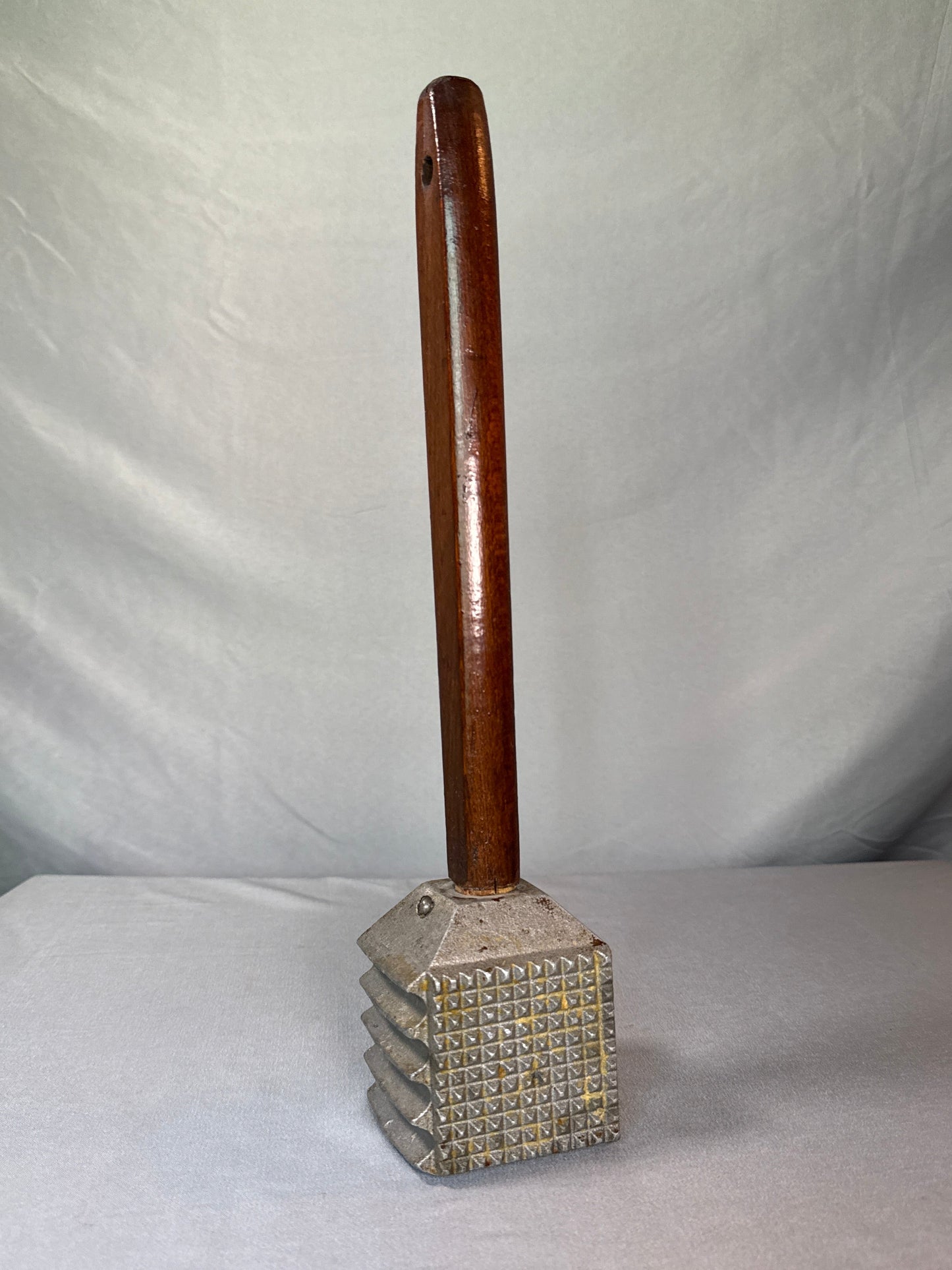 Vintage 4-Sided Aluminum Meat Tenderizer Mallet Wood Handle Mid Century Kitchen Tool