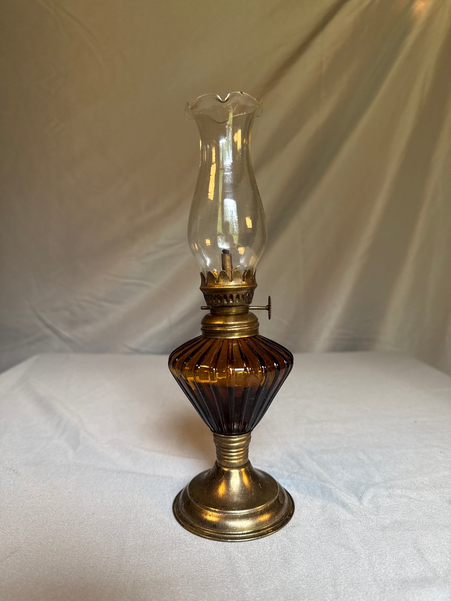 Vintage Amber Glass Oil Lamp