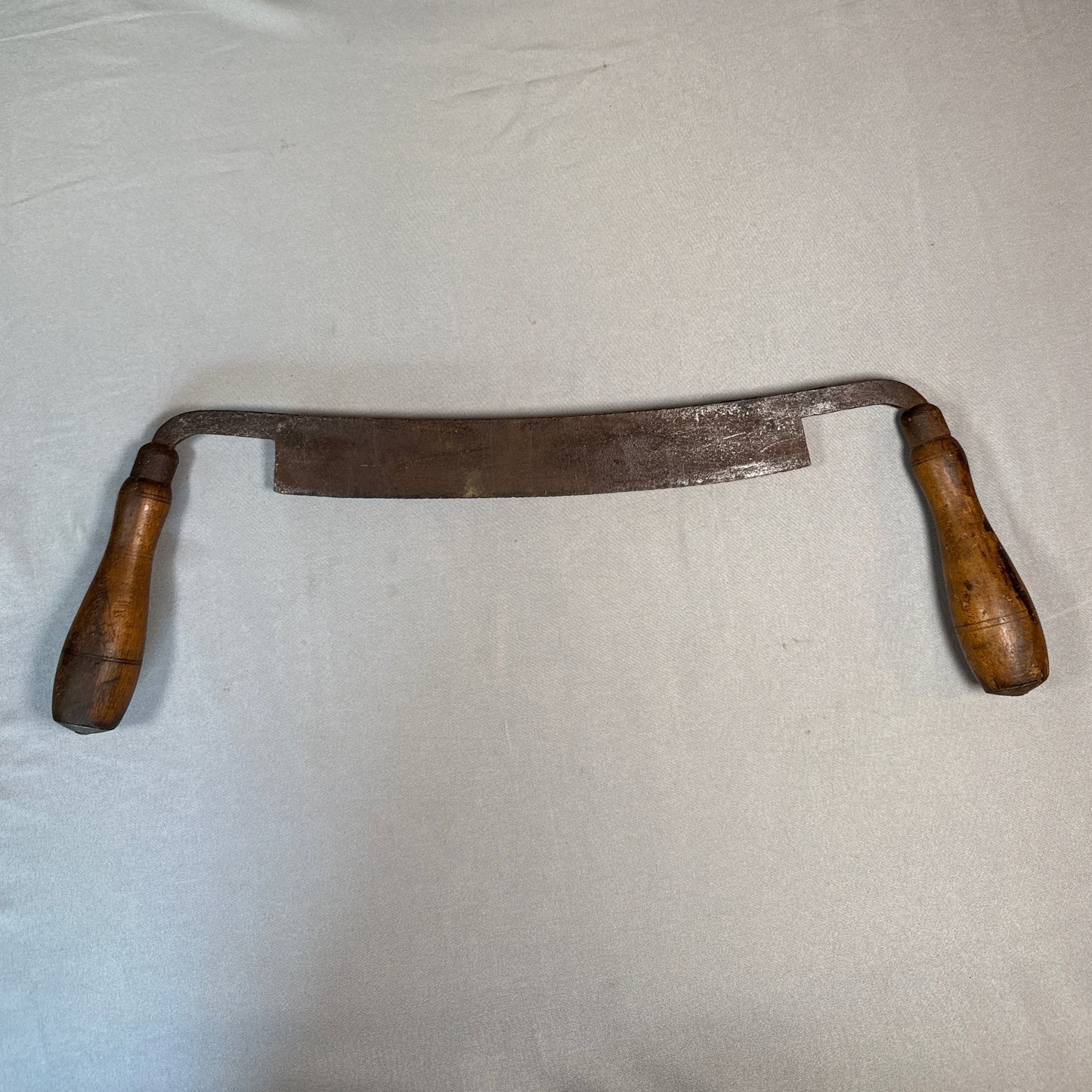 Antique Woodworking Drawknife with Wooden Handles Hand Forged Steel Blade