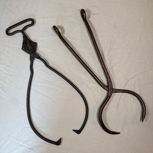 Pair of Vintage Ice Block Tongs Primitive Farm Butcher Utility Tools Rustic Decor