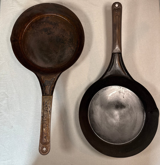 Pair Vintage Cold Handle Stamped Steel Skillets Antique No 43 Cowboy Frying Pans