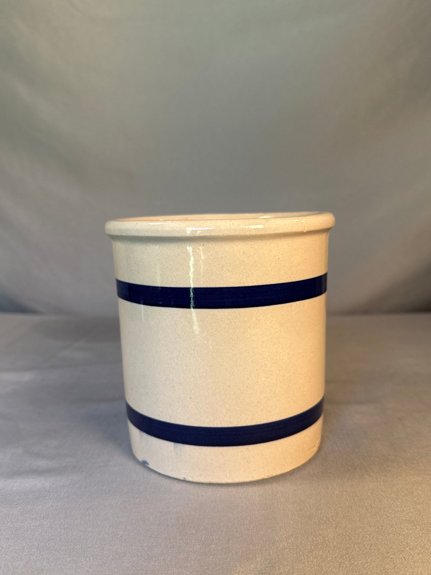Vintage R.R.P. Roseville Ohio Blue Banded Stoneware Crock Utensil Holder #303-E