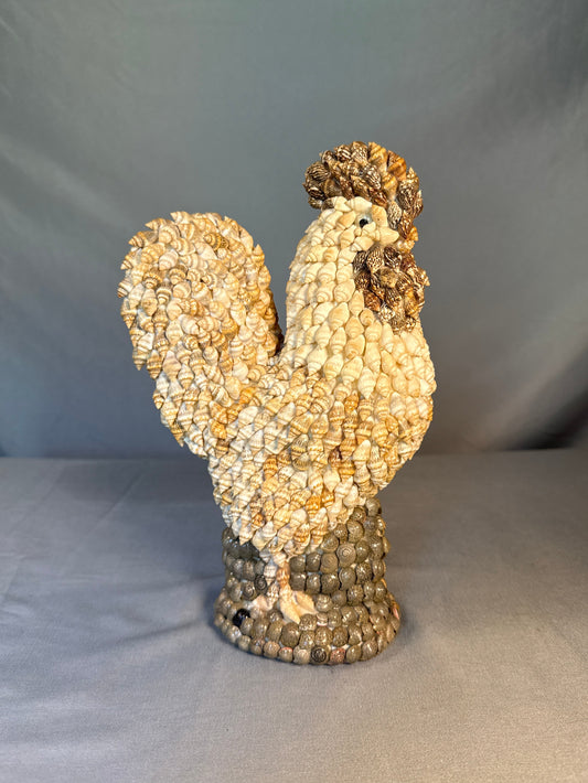 Vintage Handmade Seashell Rooster Figurine Coastal Beach Folk Art Shell Decor