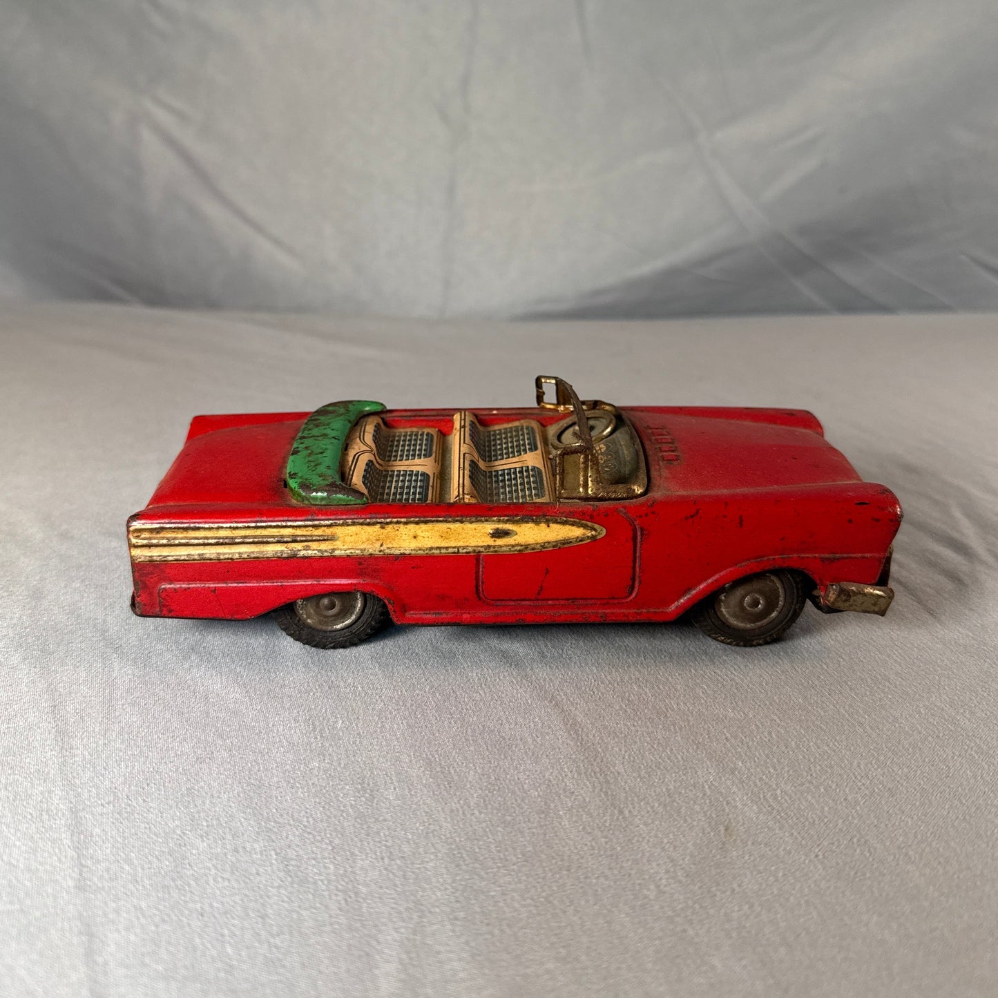 Vintage 1950s Japanese Tin Litho Friction Convertible Toy Car
