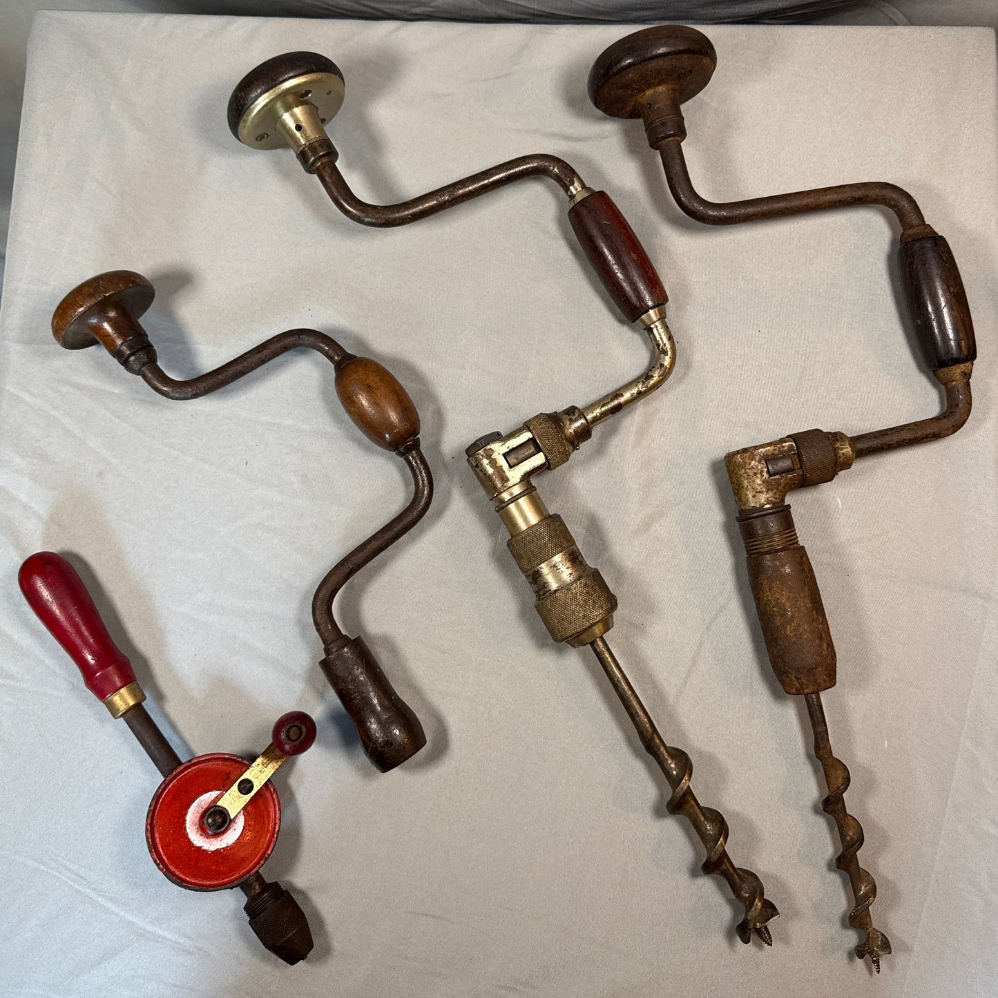 Vintage Hand Brace & Hand Drill Lot of 4 Woodworking Carpentry Tools
