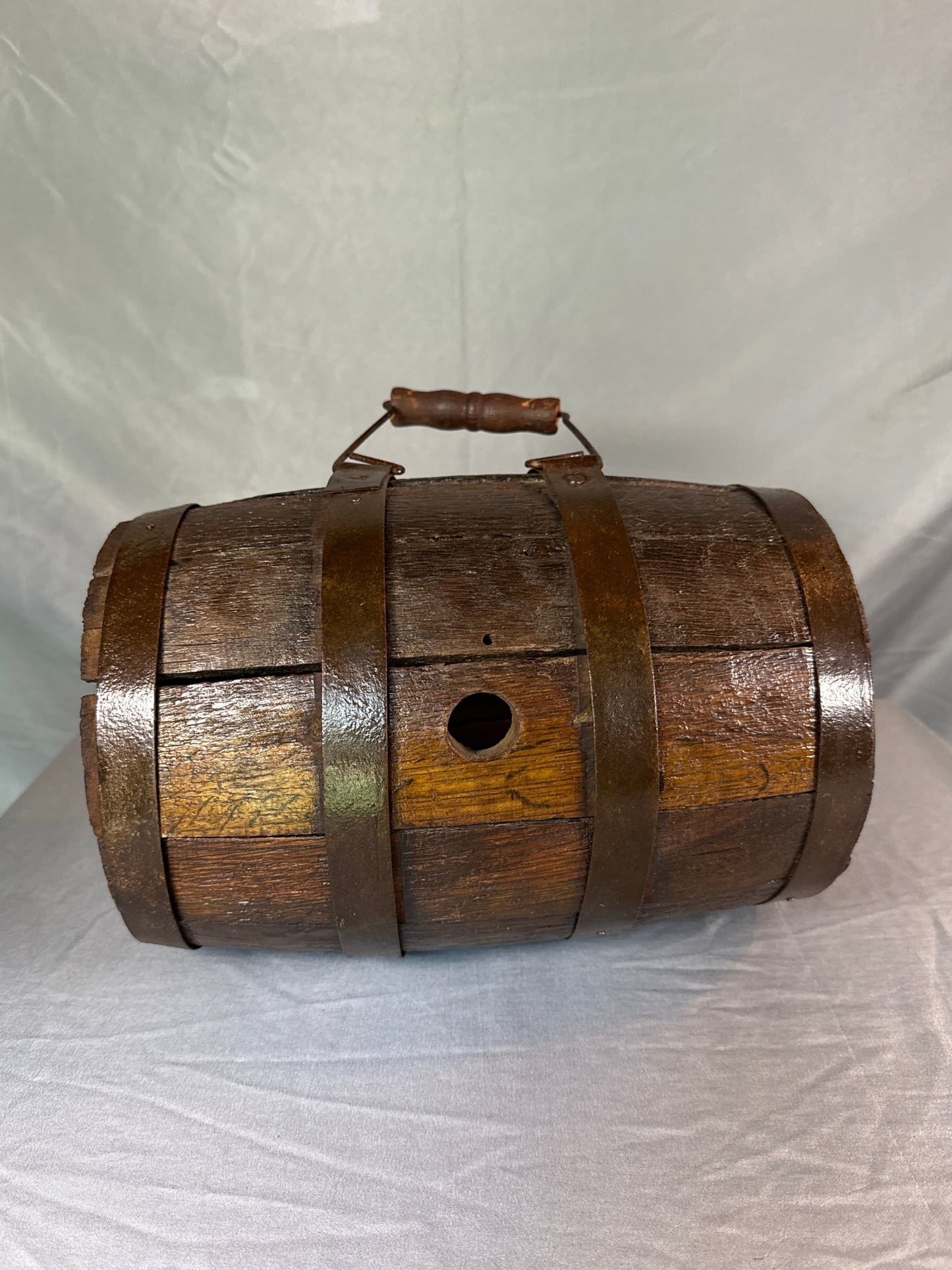 Antique Wooden Firkin Keg Barrel w/ Iron Bands Primitive Farm Country Decor