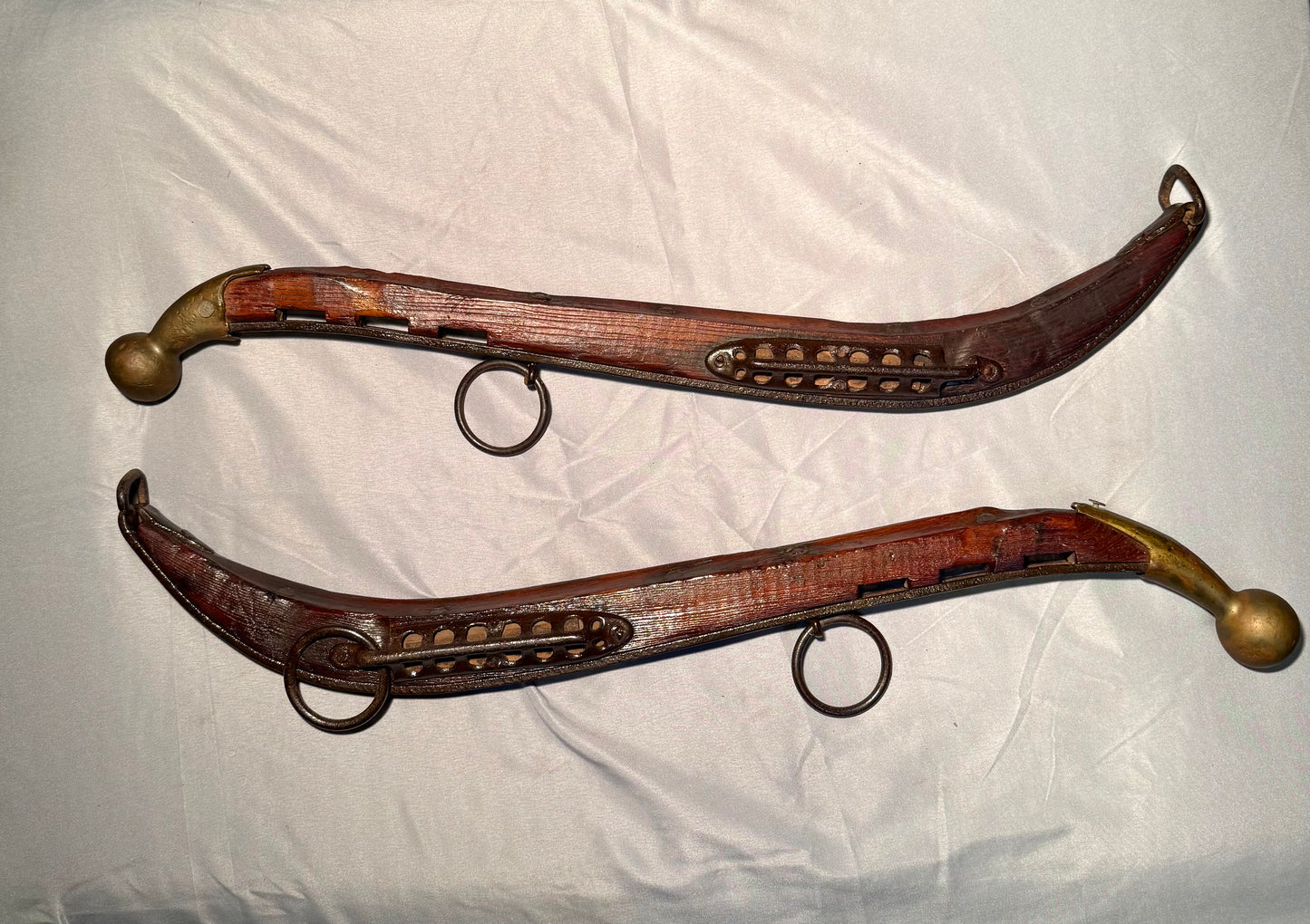 Pair of Antique Horse Collar Hames with Brass Ball Finials