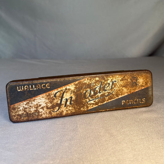 Vintage Wallace Invader Pencil Tin Box St. Louis Advertising Collectible Metal Case