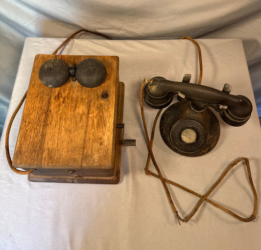 Antique Magneto Desk Set Wood Ringer Box & Telephone Base - Restoration Project