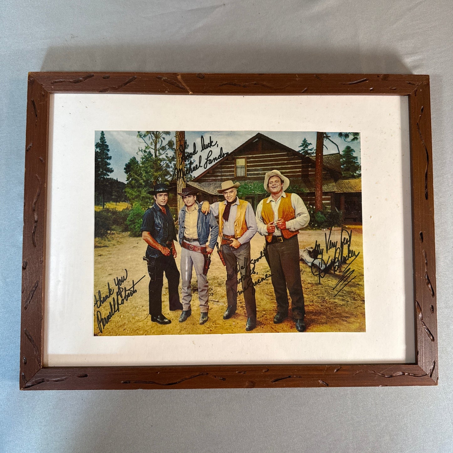 Vintage Bonanza Cast Autographed Print Framed TV Western Memorabilia