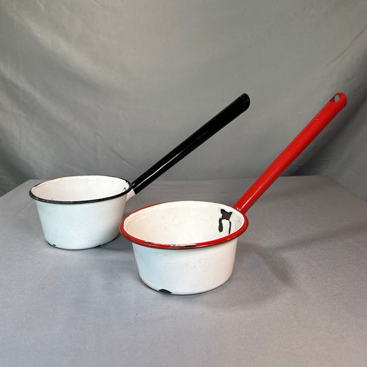 Vintage Enamelware Long Handle Kitchen Dippers Red Black Farmhouse Decor Lot
