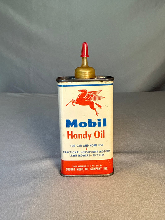Vintage Mobil Handy Oil Can 4 oz Pegasus Logo Socony Mobil Oil Co Red Cap Spout