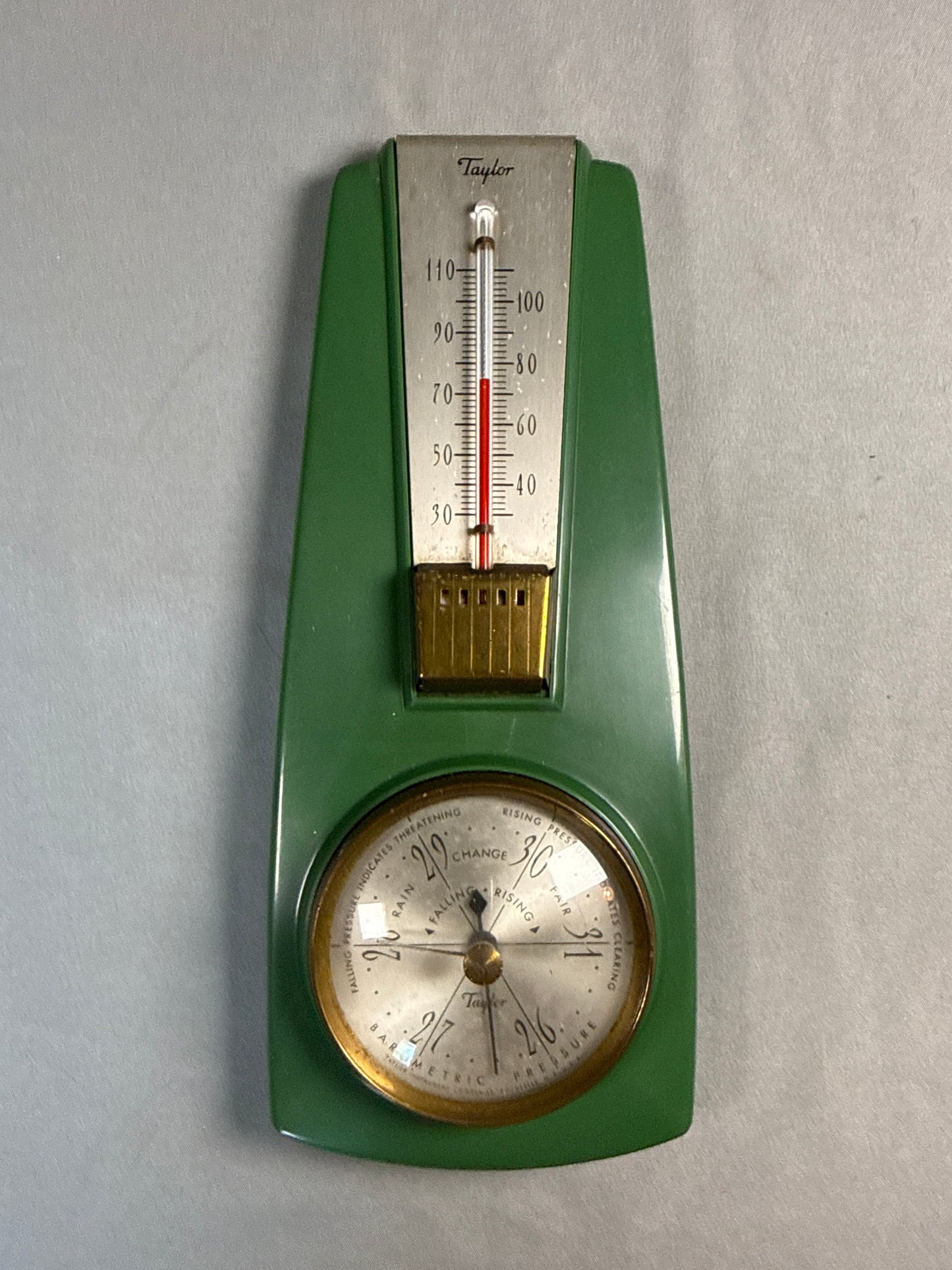 Vintage Taylor Green Mid-Century Modern Wall Barometer Thermometer Weather Station
