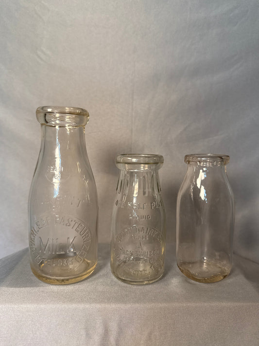 3 Vintage Embossed Dairy Milk Bottles Cloverleaf Union Dairy Union City TN