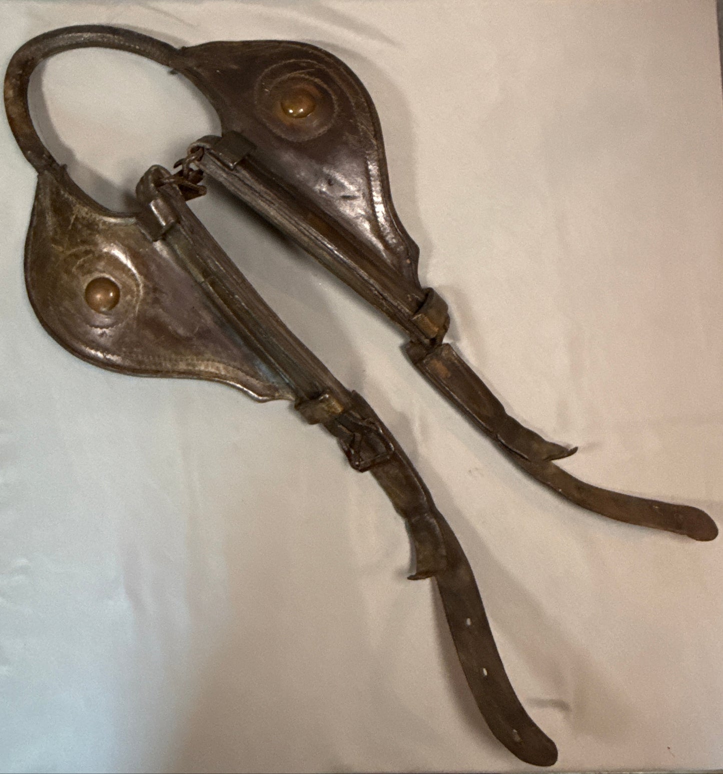Antique Leather Horse Harness Hame Housing Draft Horse Collar Cover Brass Medallions