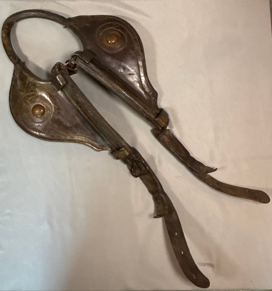 Antique Leather Horse Harness Hame Housing Draft Horse Collar Cover Brass Medallions