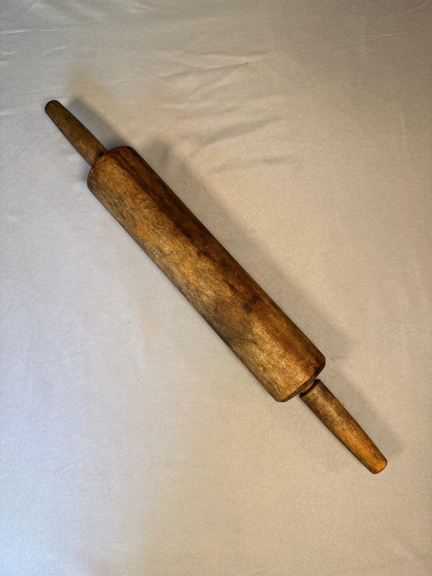 Antique Primitive Hand-Turned Wooden Rolling Pin with Handles