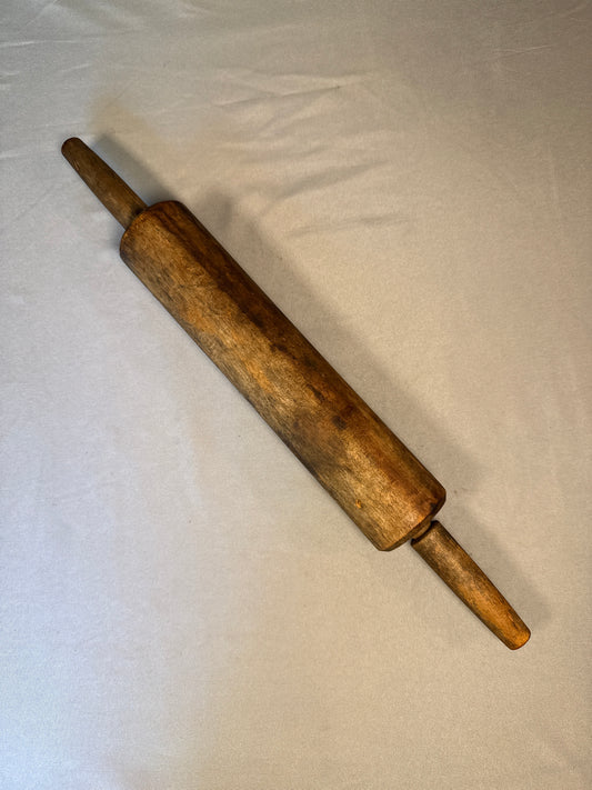 Antique Primitive Hand-Turned Wooden Rolling Pin with Handles