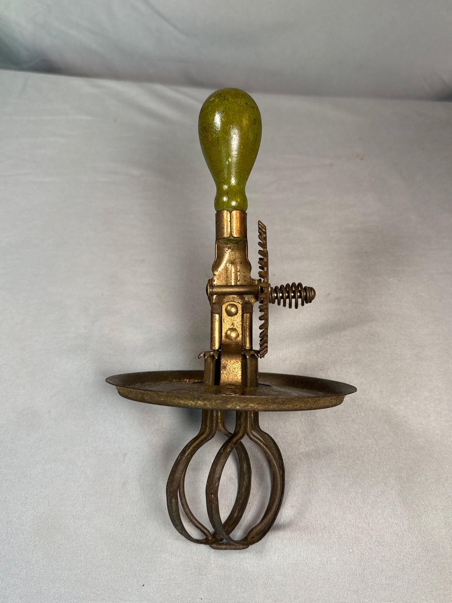 Vintage Rotary Egg Beater Mixer Green Wood Handle Mid Century Kitchen Tool