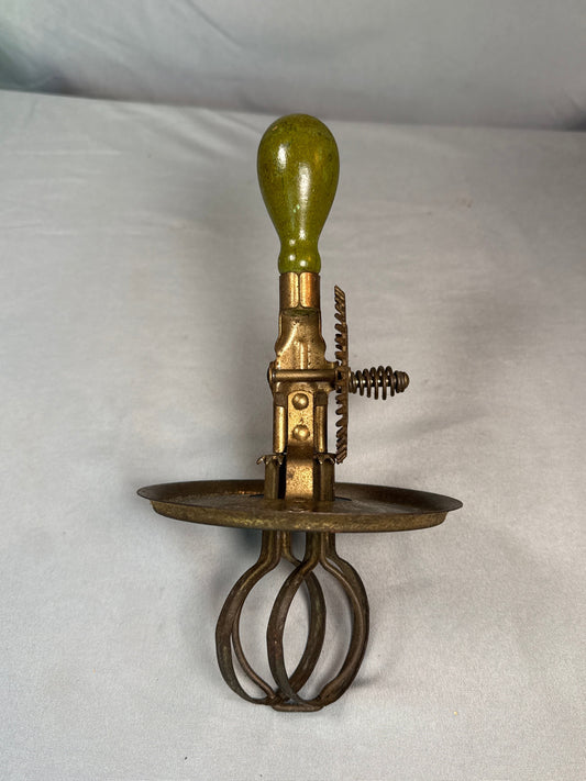 Vintage Rotary Egg Beater Mixer Green Wood Handle Mid Century Kitchen Tool