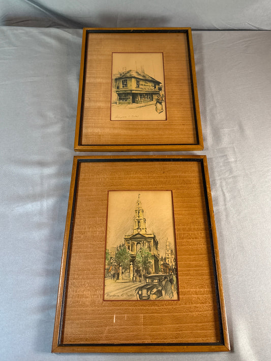 Vintage Marjorie C. Bates Framed Prints Pair – The Old Curiosity Shop & Church