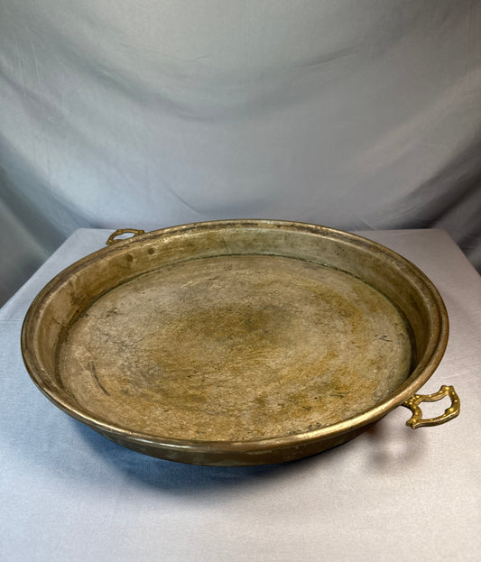 Large Antique Copper & Brass Serving Tray with Cast Brass Handles