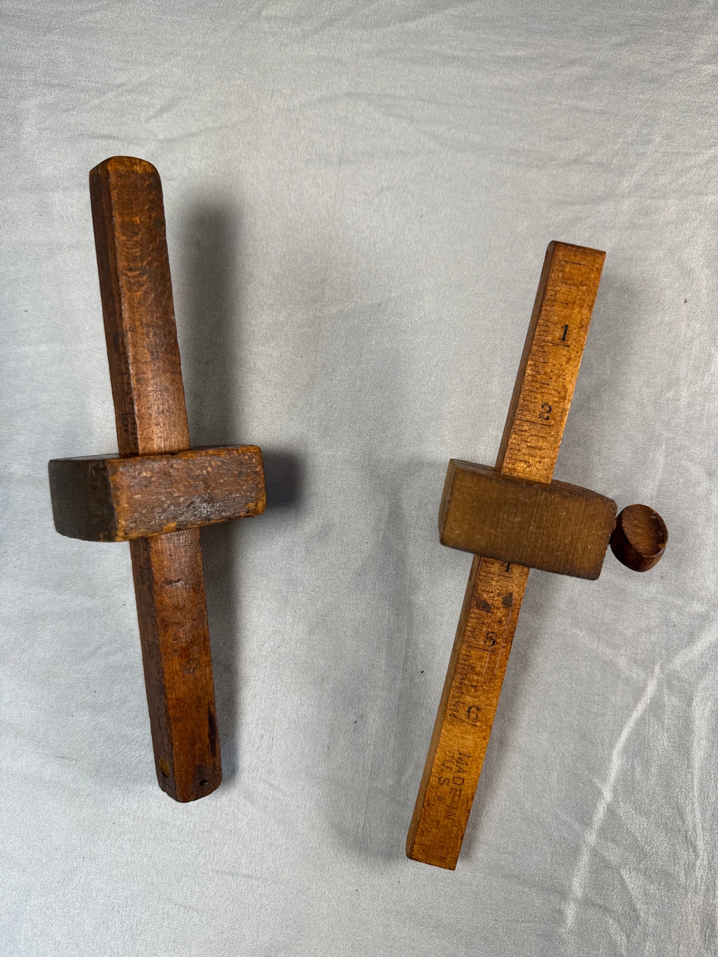 Antique Wooden Marking Gauge Lot of 2 Carpenter's Scribe Adjustable Measuring Tool