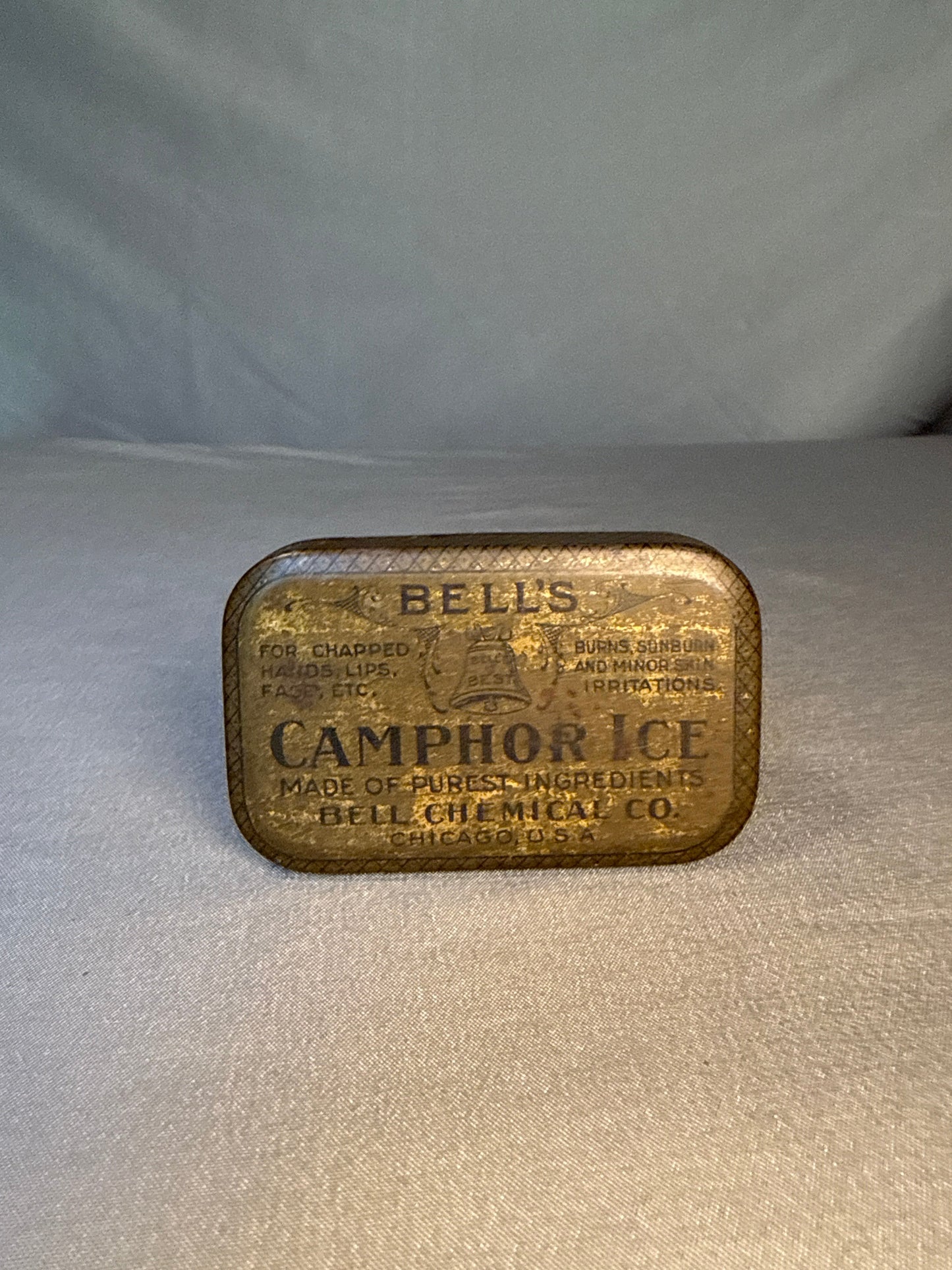 Antique Bell's Camphor Ice Salve Tin Advertising Box Bell Chemical Co. Chicago