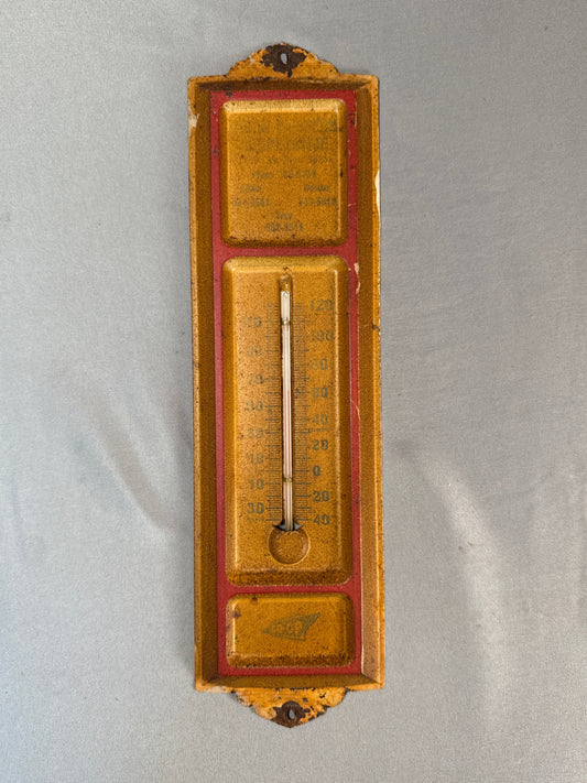 Vintage Co-Op Advertising Tin Thermometer Gold & Red Wall Mount