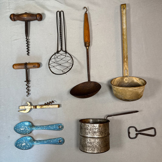 Antique Vintage Kitchen Tool Lot Vaughan Coca Cola Corkscrew Ladles Farmhouse