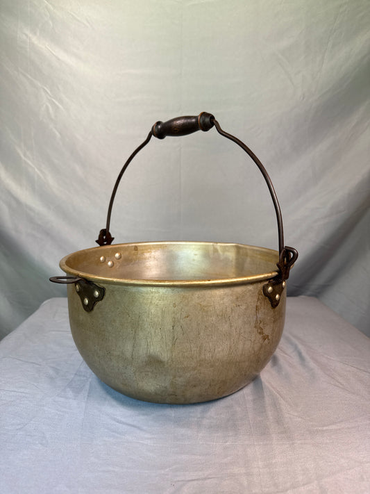Vintage Aluminum Kettle Bail Handle Wood Grip Pot