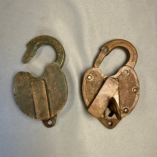 Antique J.H.W. Climax Co Newark NJ Heart Padlock Pair - Scandinavian Style Brass Lock