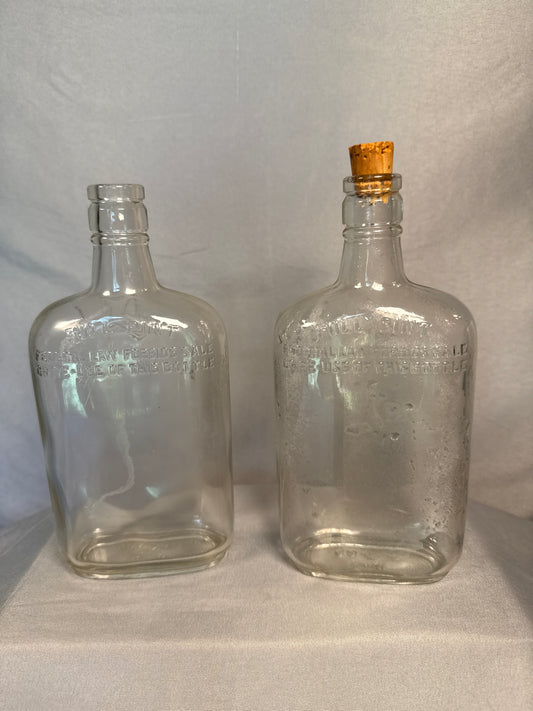 Pair Vintage Post-Prohibition Glass Liquor Flasks Federal Warning Bottles